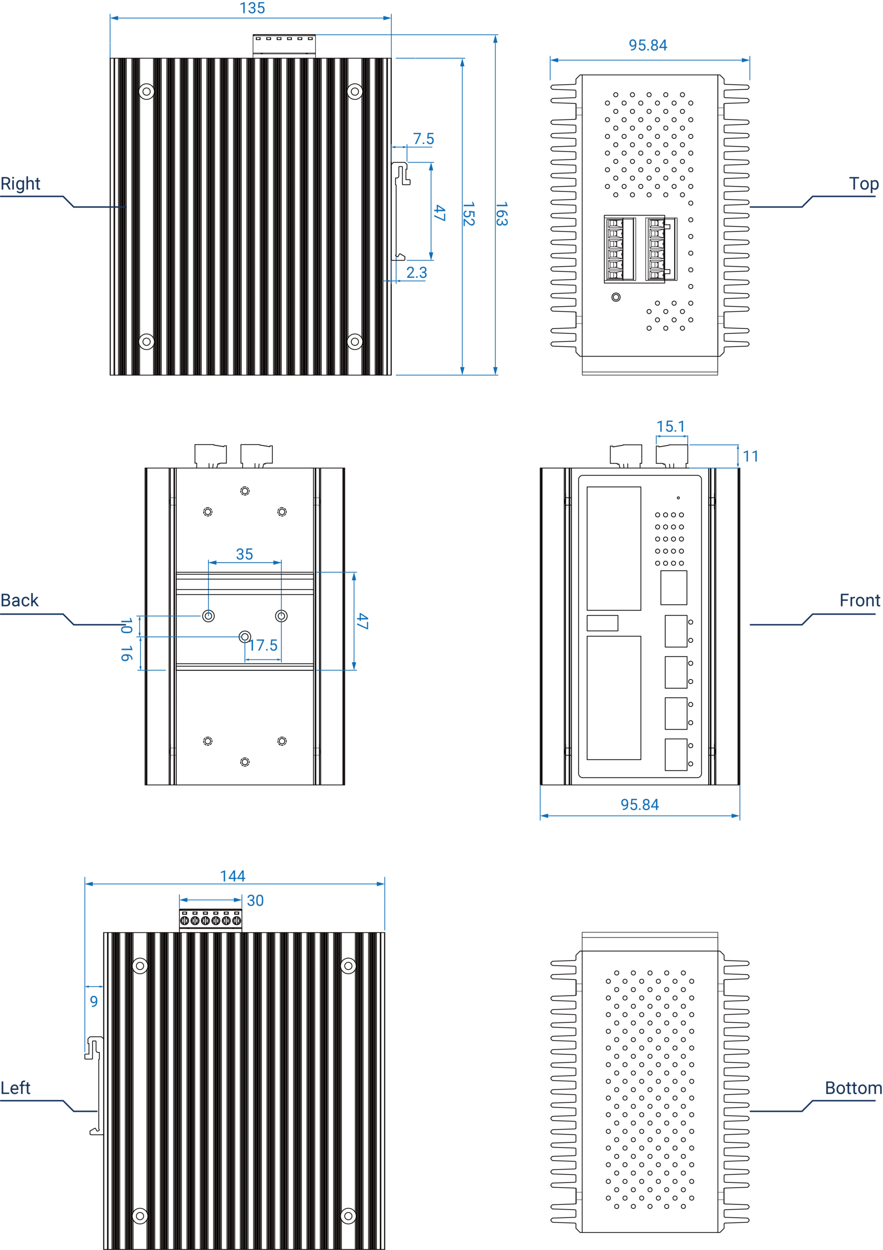 Dimensions diagrams of this device.