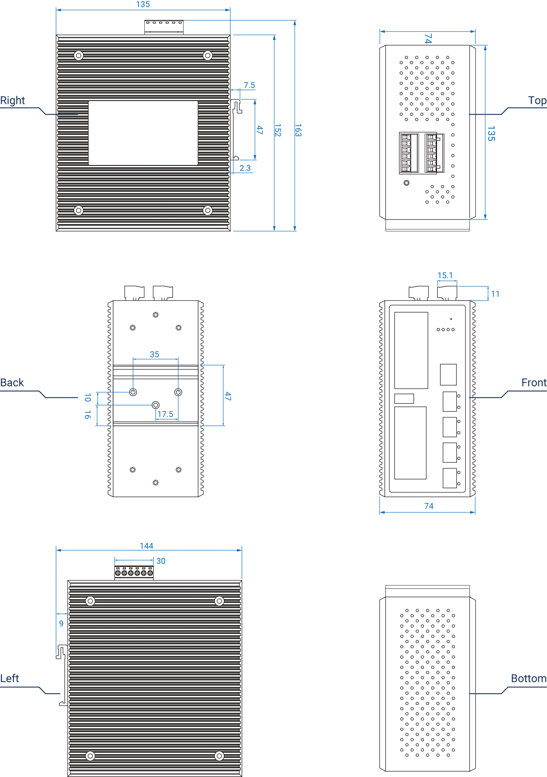 Dimensions diagrams of this device.