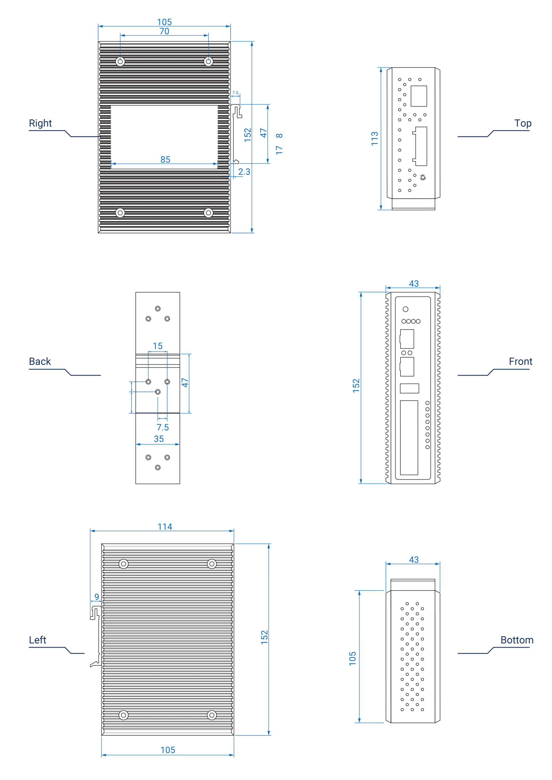 Dimensions diagrams of this device.
