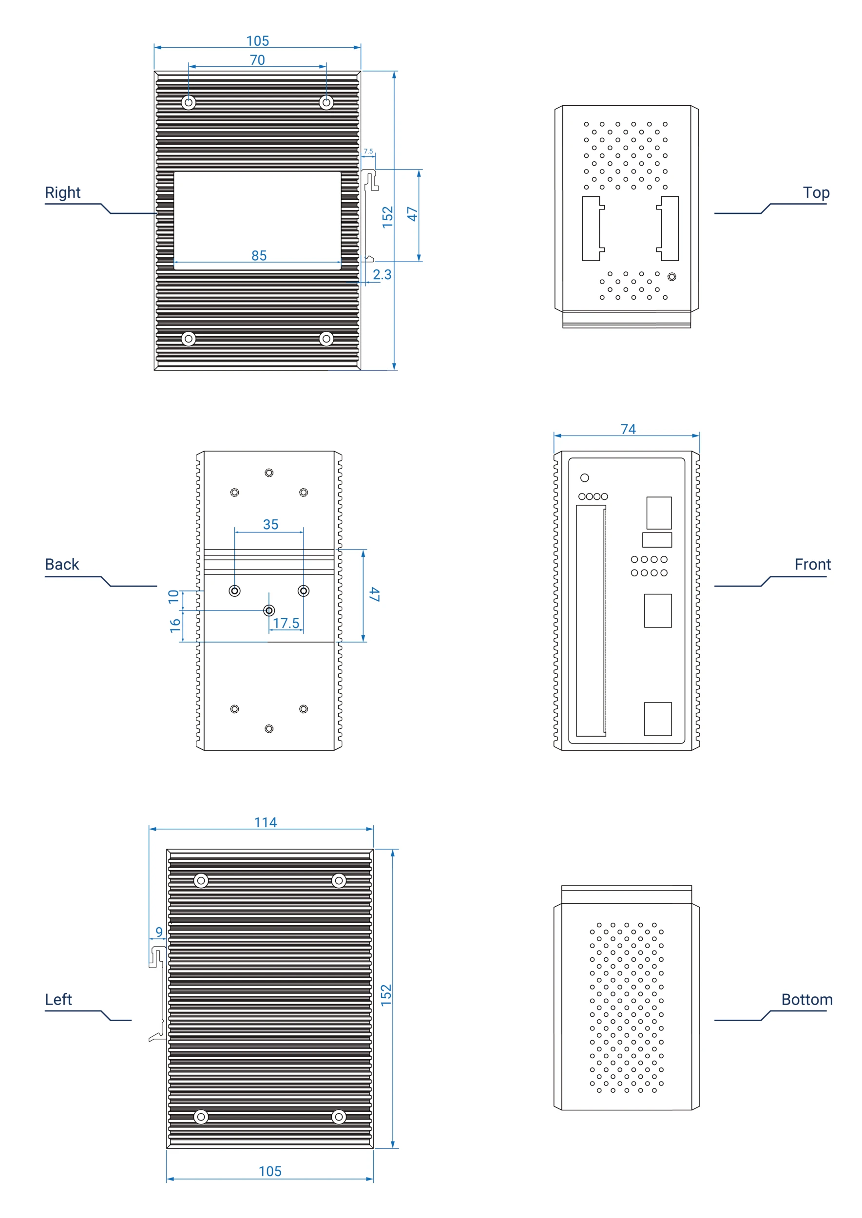 Dimensions diagrams of this device.