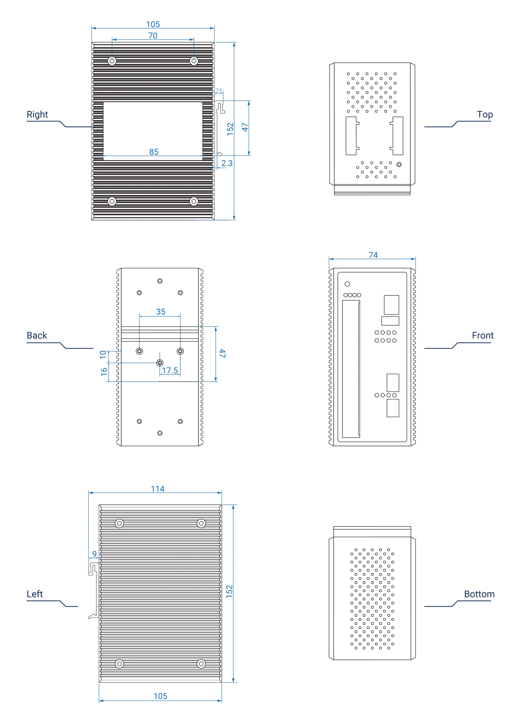 Dimensions diagrams of this device.