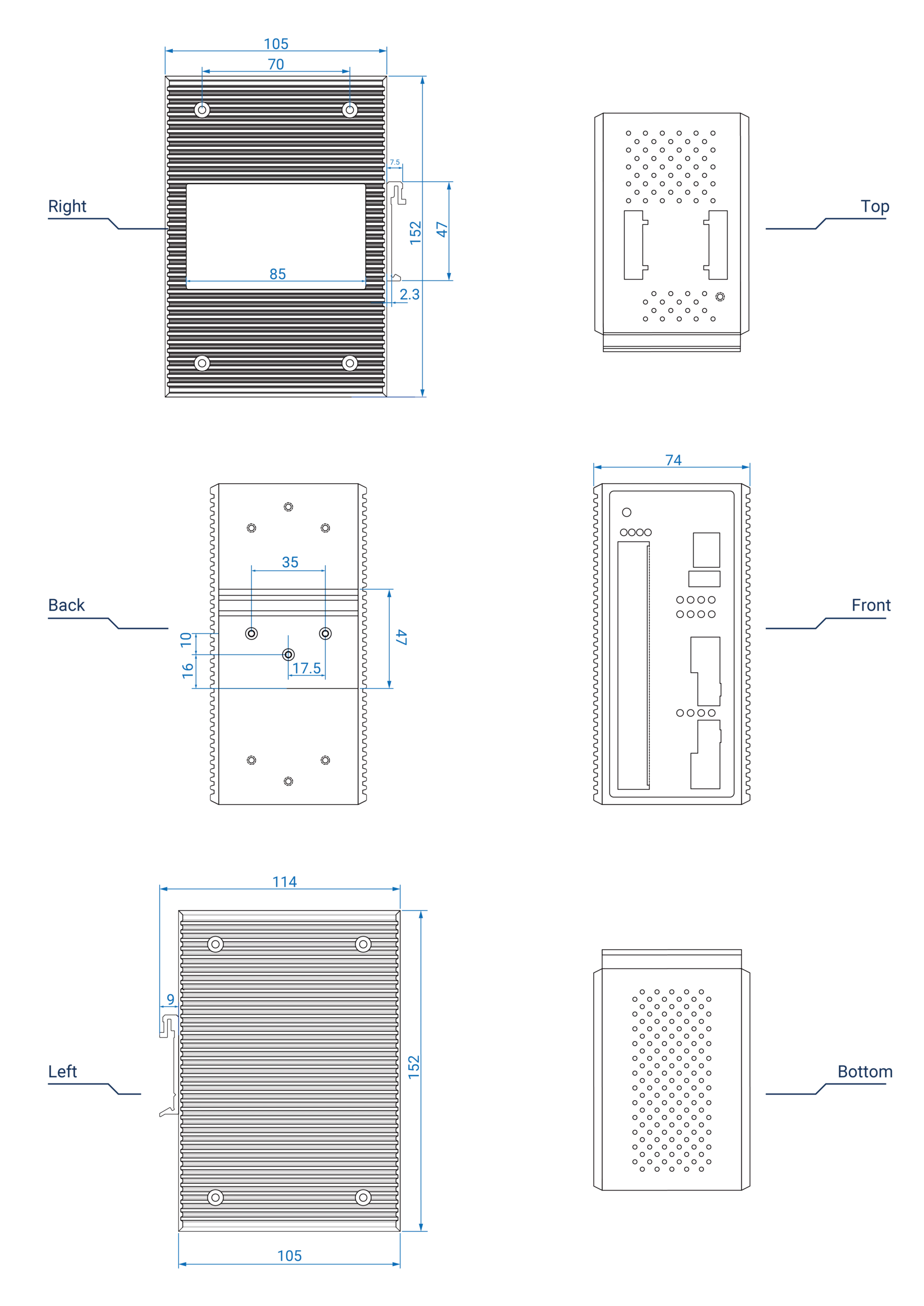 Dimensions diagrams of this device.