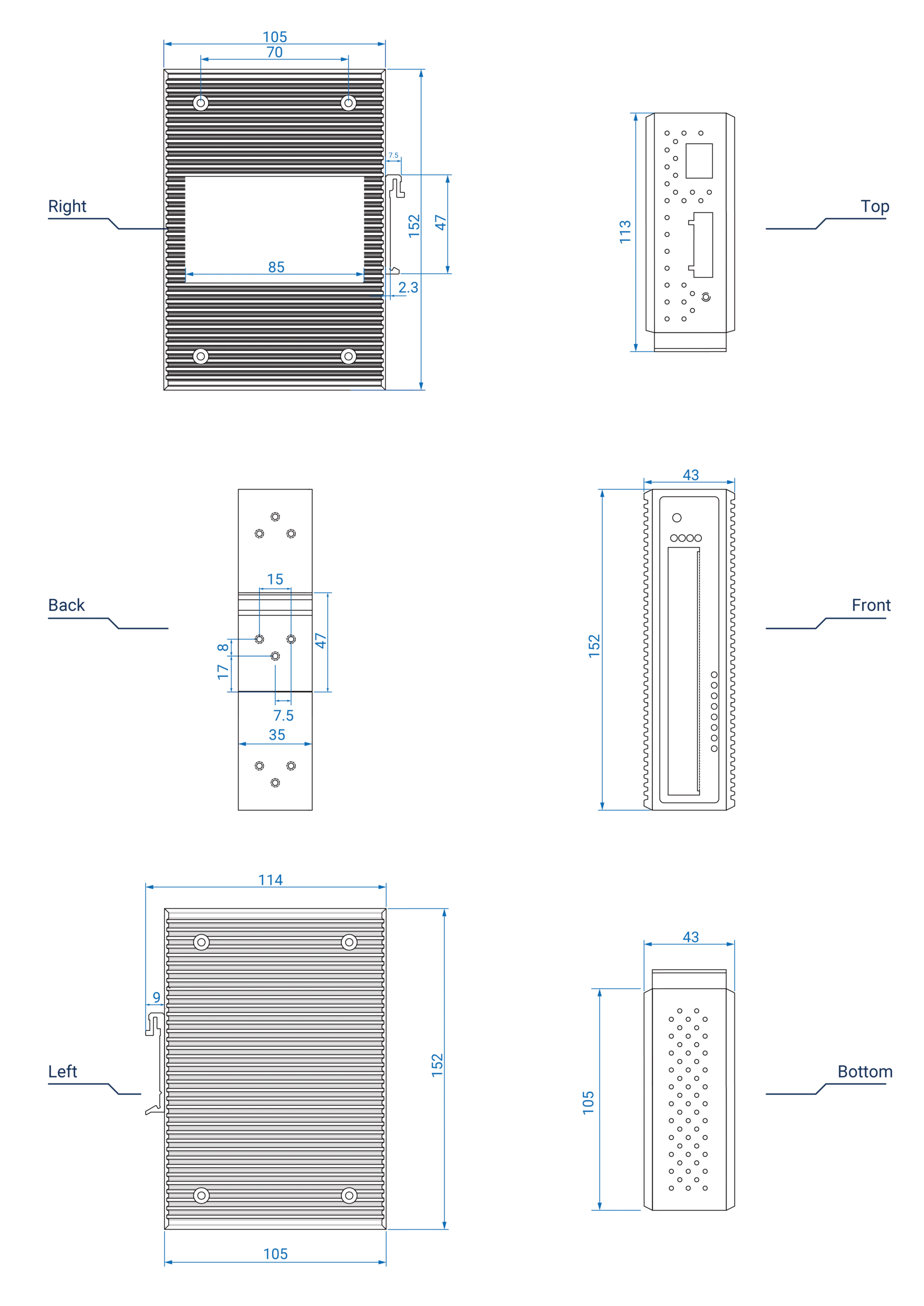 Dimensions diagrams of this device.