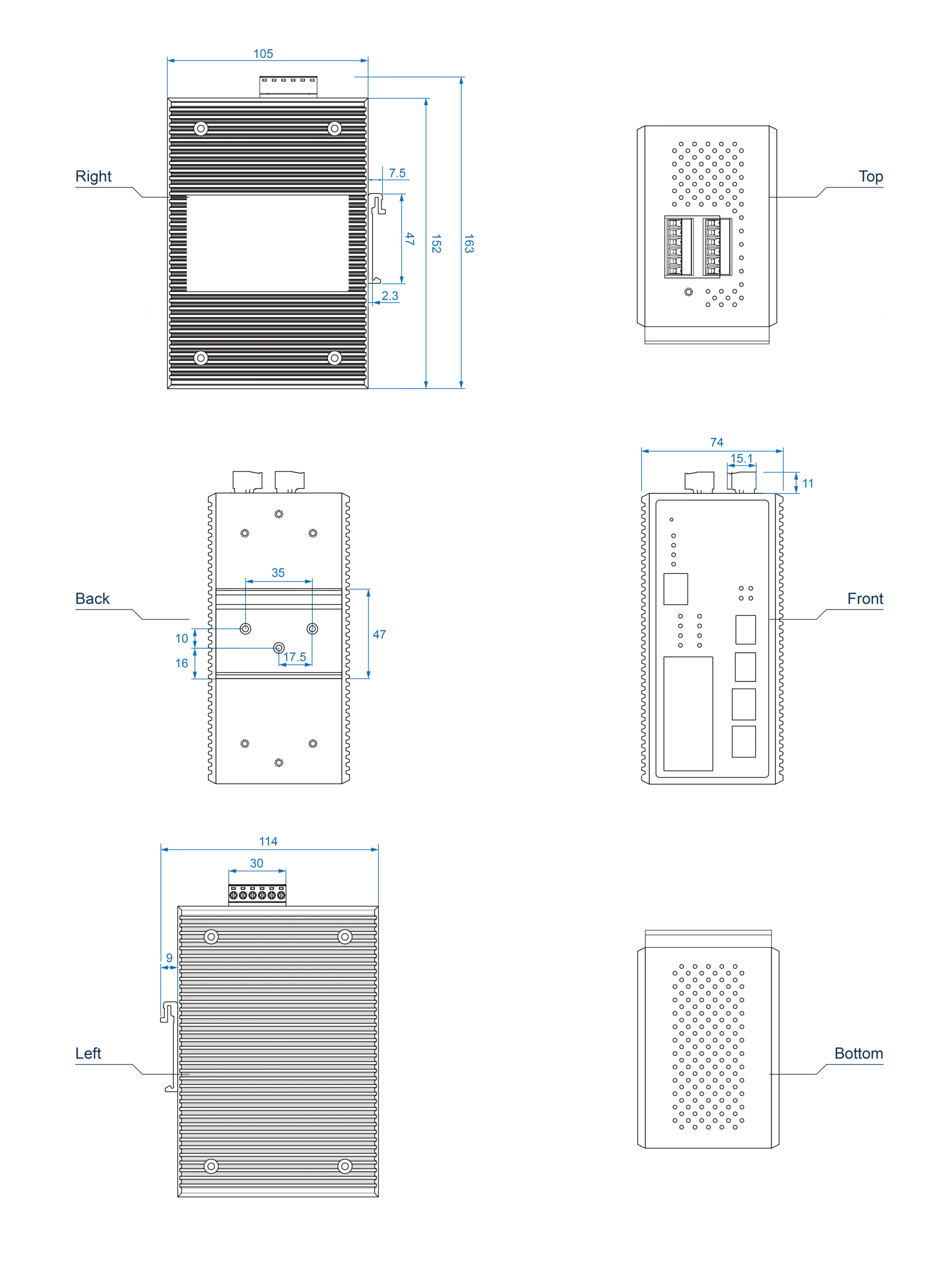 Dimensions diagrams of this device.