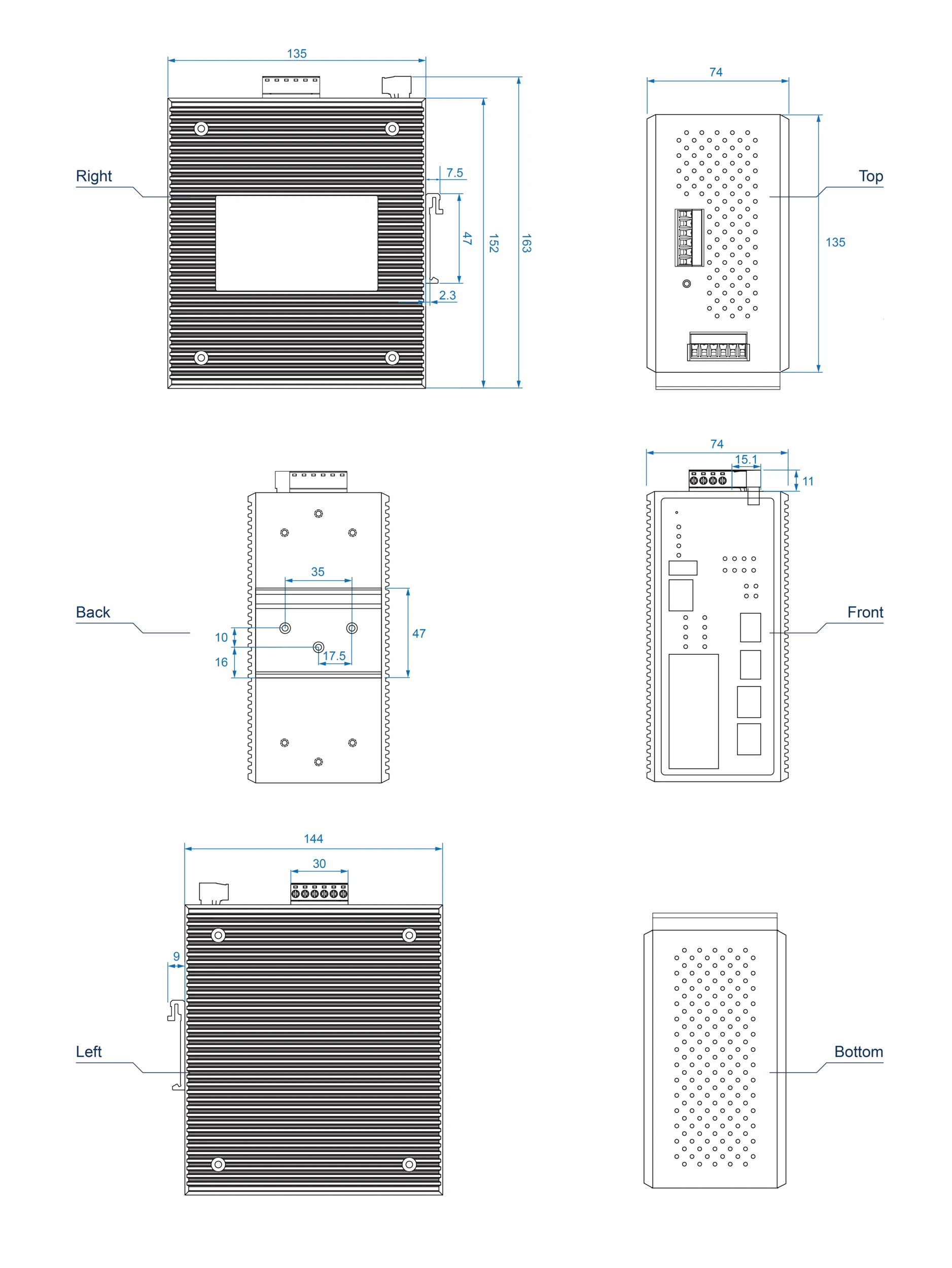 Dimensions diagrams of this device.