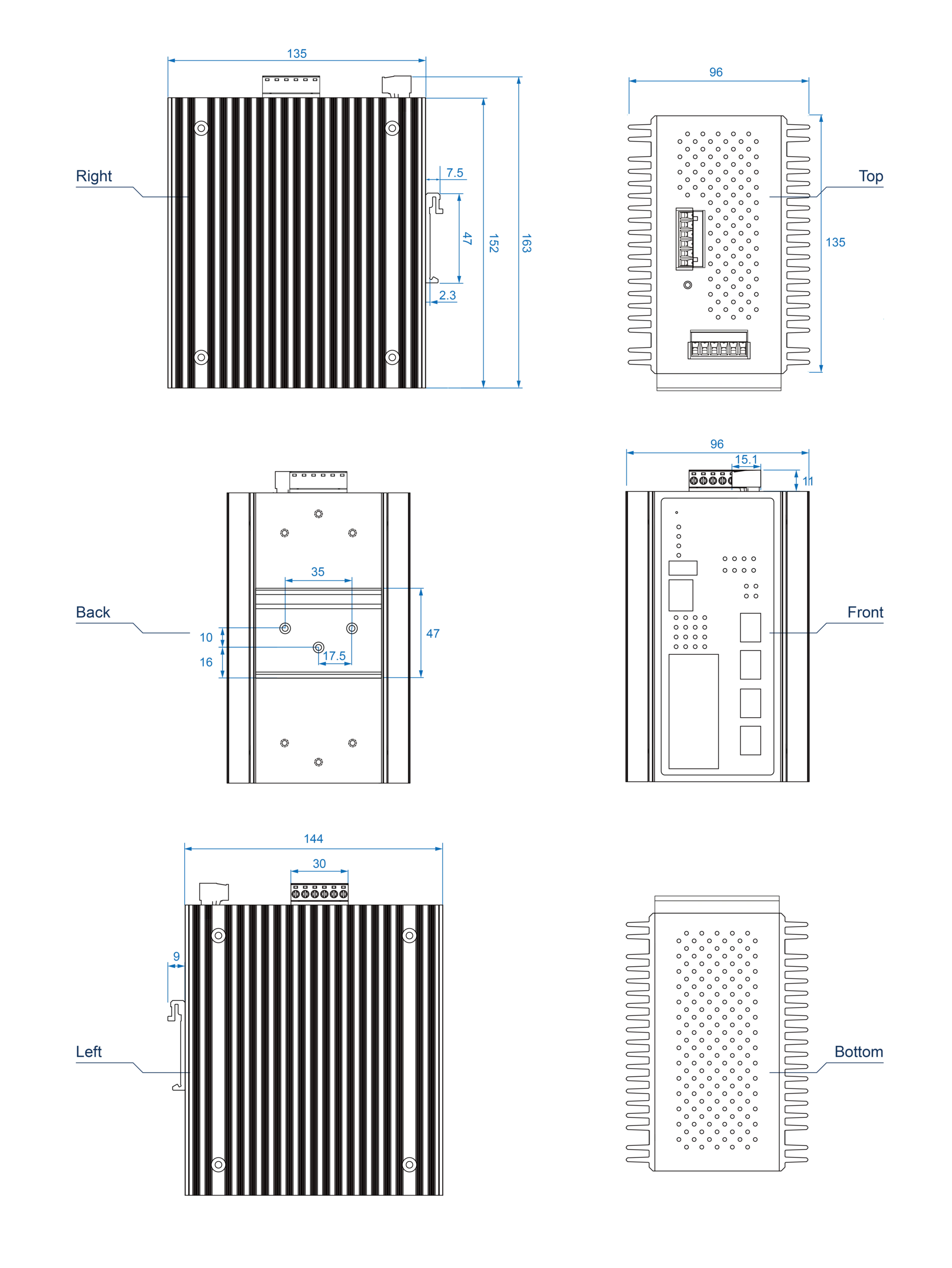 Dimensions diagrams of this device.