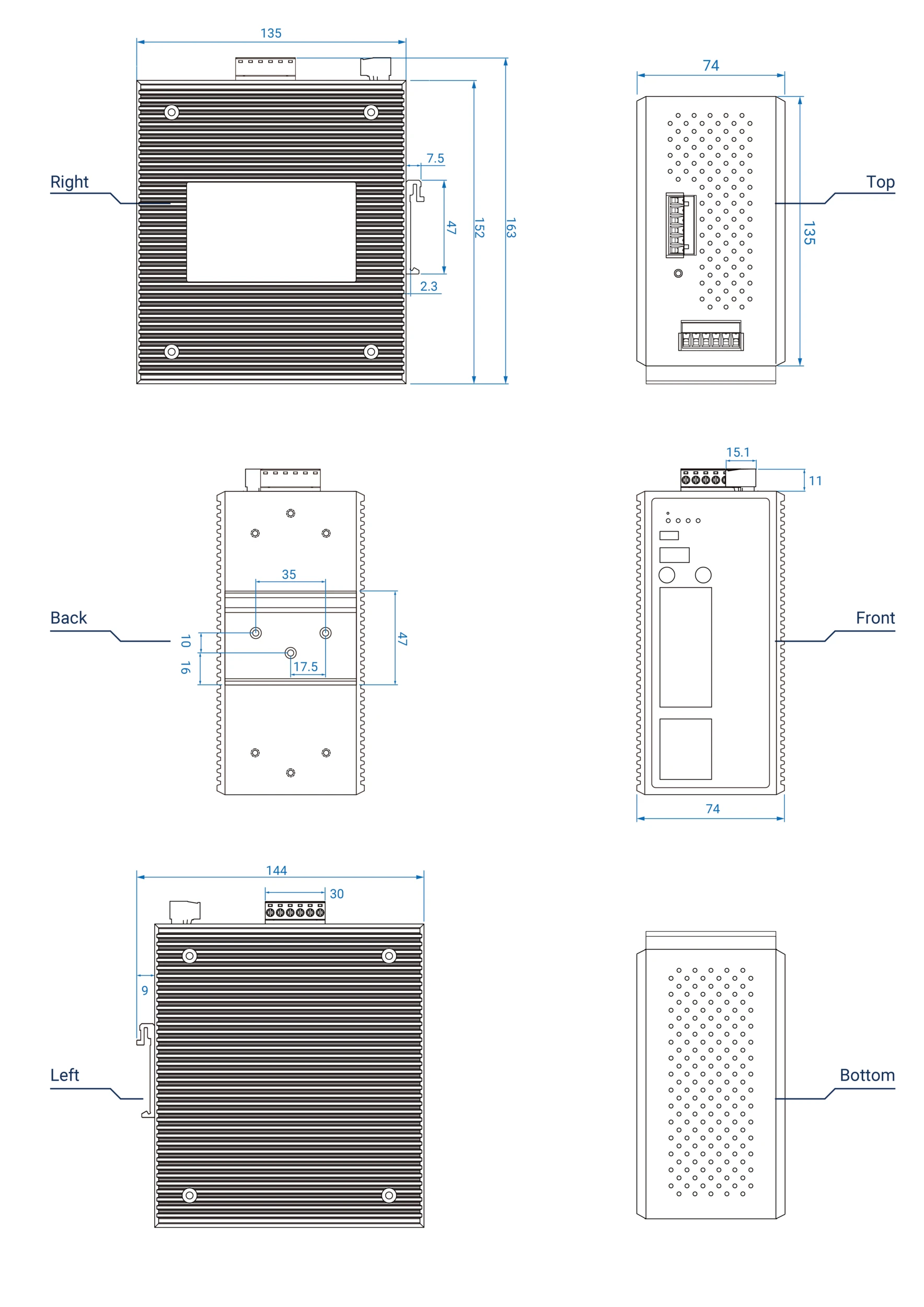 Dimensions diagrams of this device.