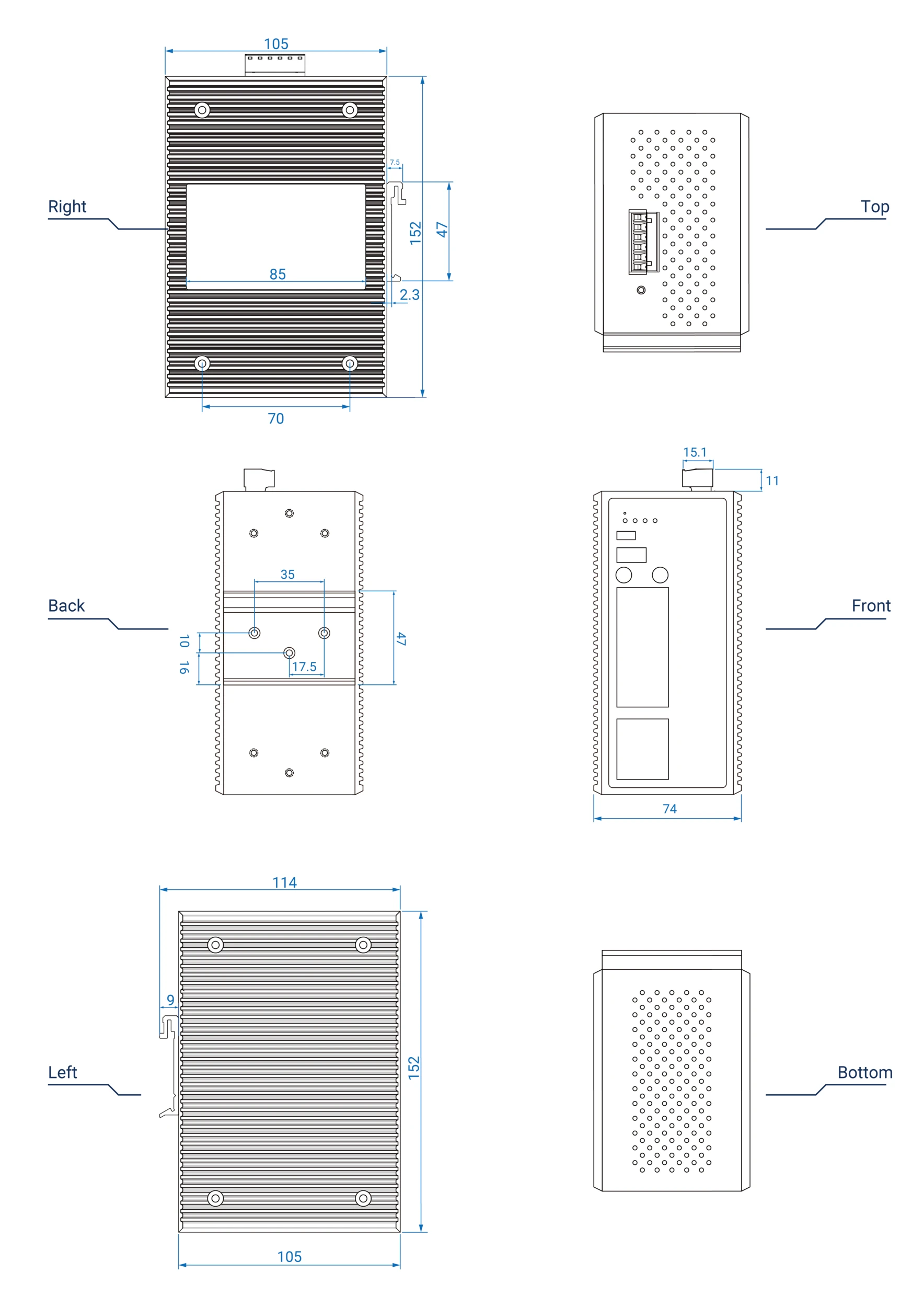 Dimensions diagrams of this device.