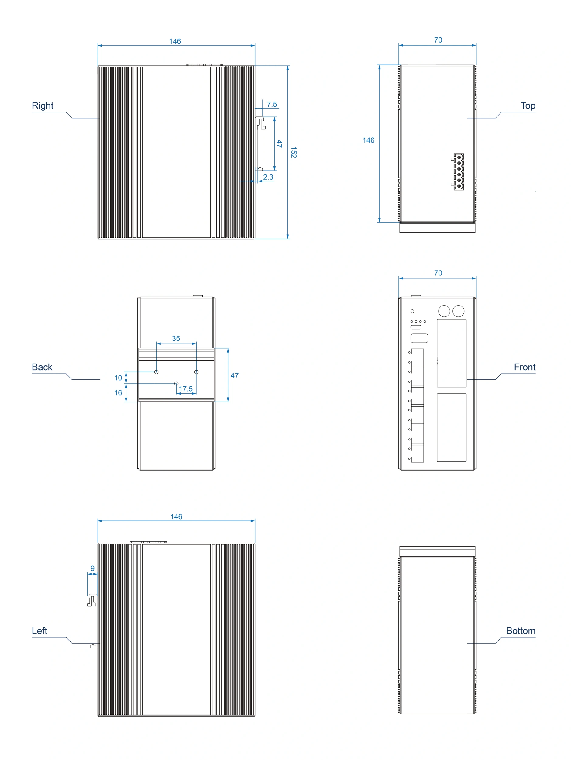 Dimensions diagrams of this device.