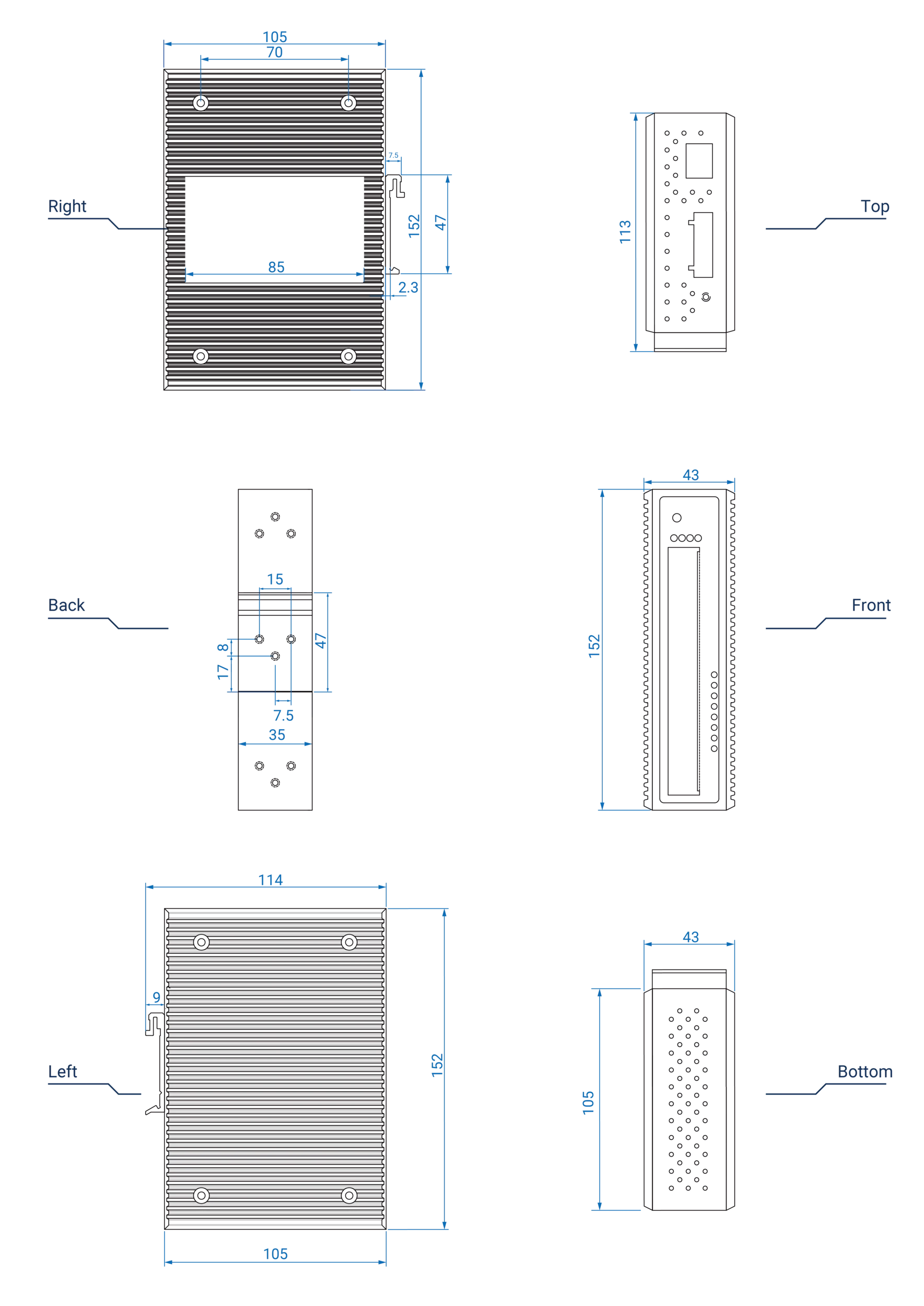 Dimensions diagrams of this device.