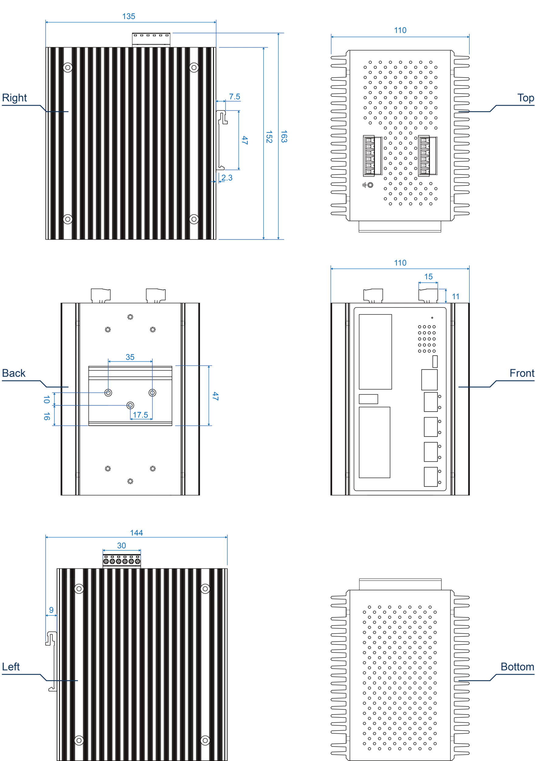 Dimensions diagrams of this device.