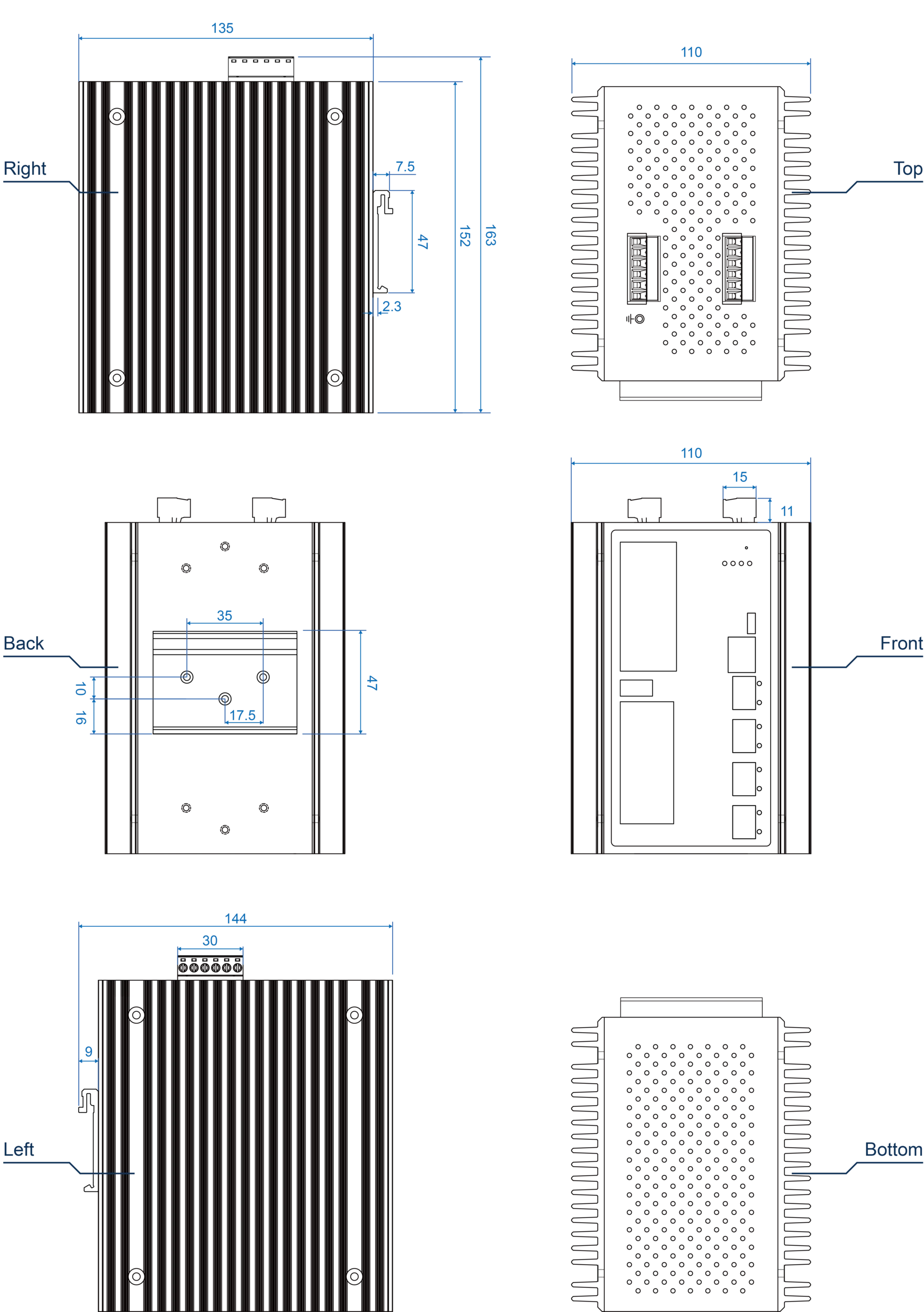 Dimensions diagrams of this device.