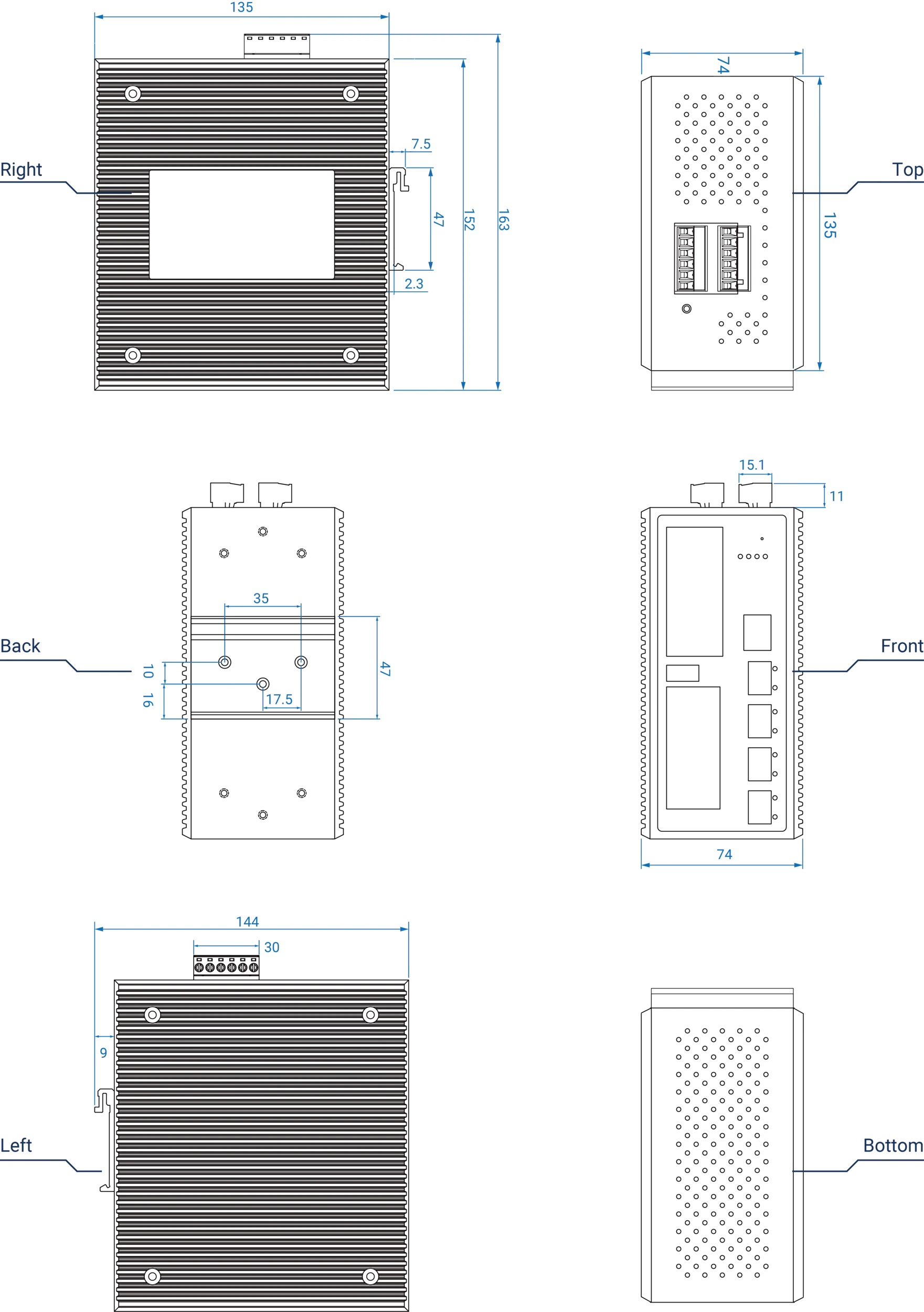 Dimensions diagrams of this device.