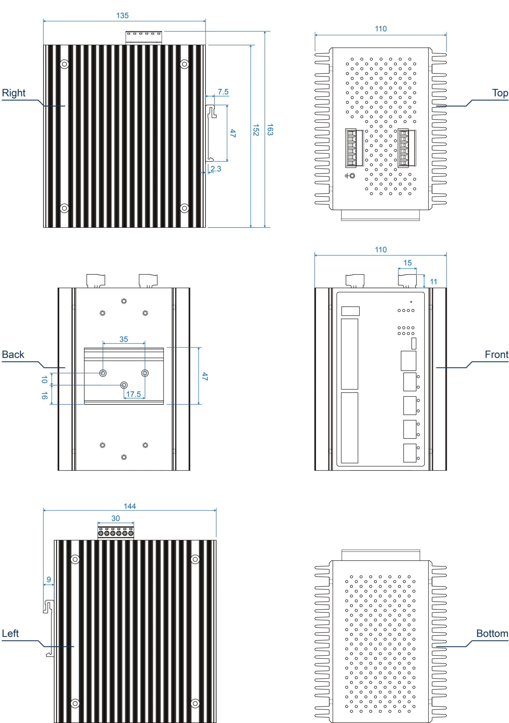 Dimensions diagrams of this device.