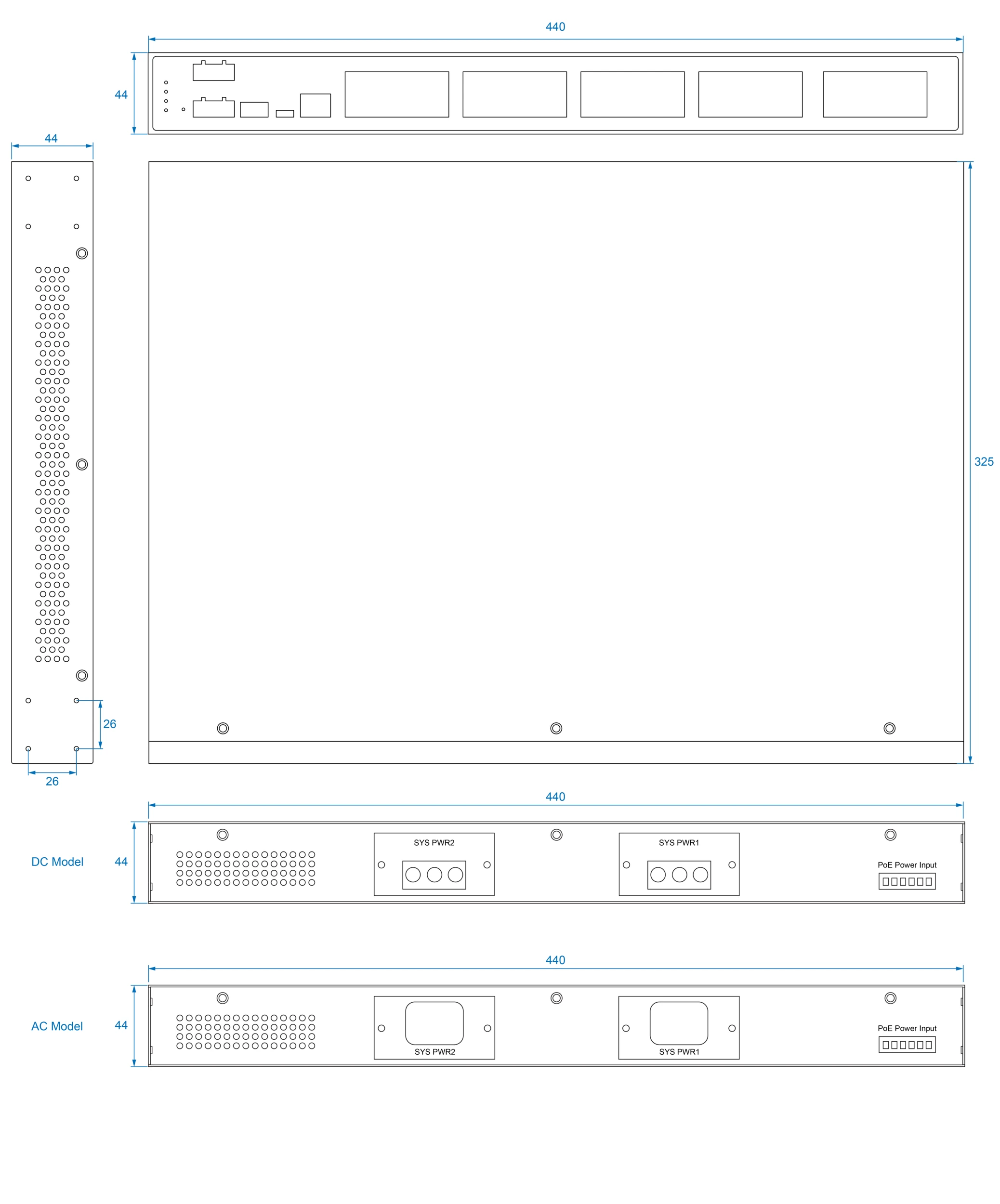 Dimensions diagrams of this device.