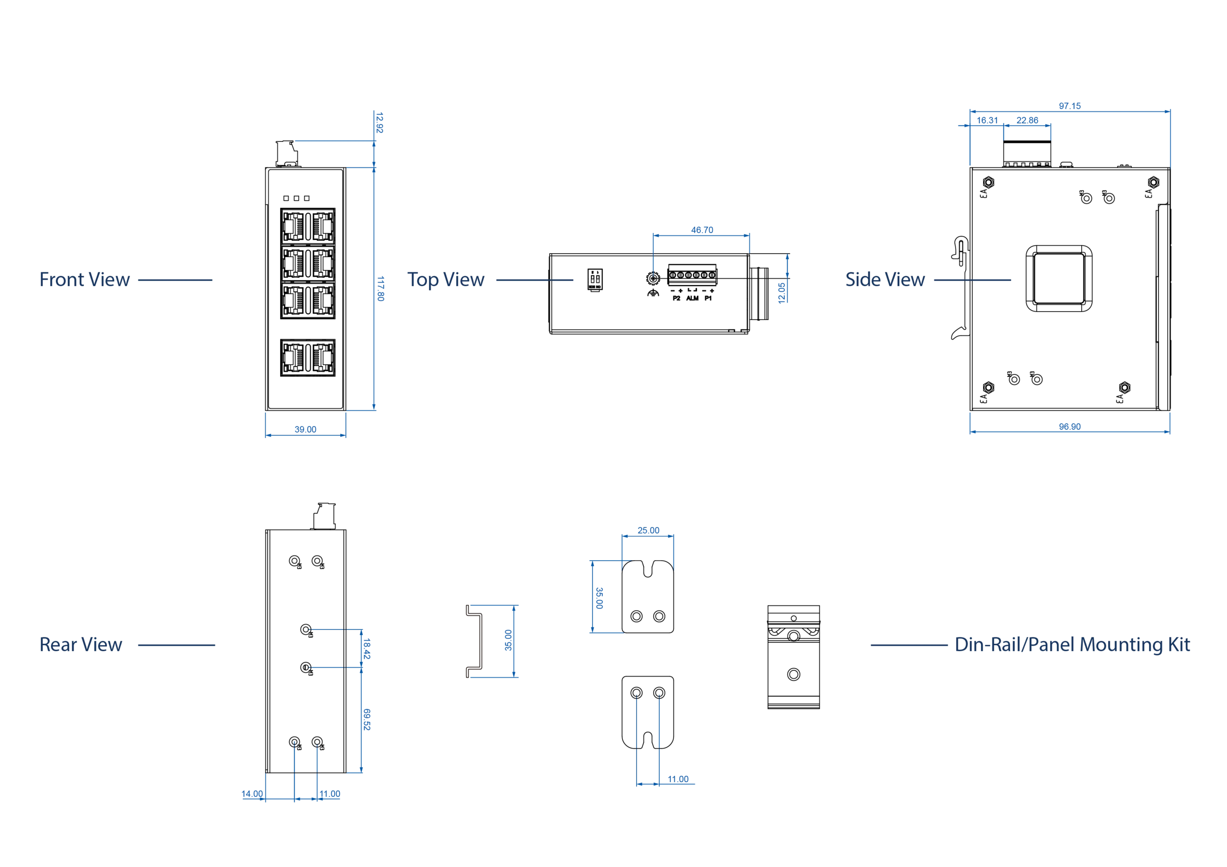Dimensions diagrams of this device.