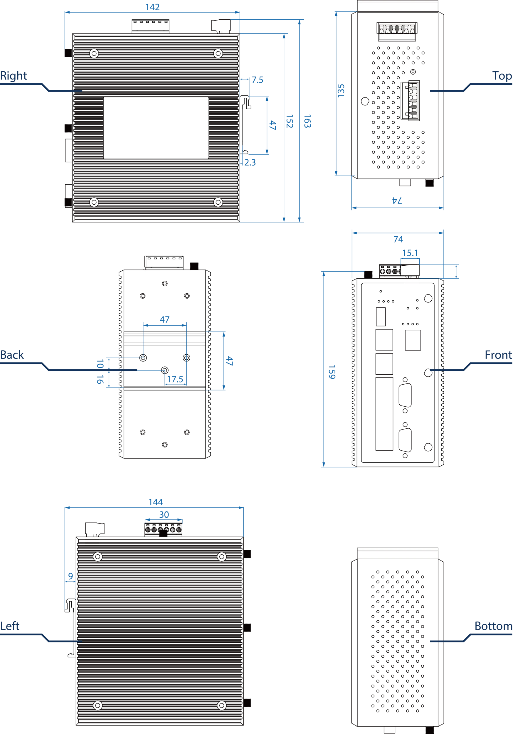 Dimensions diagrams of this device.