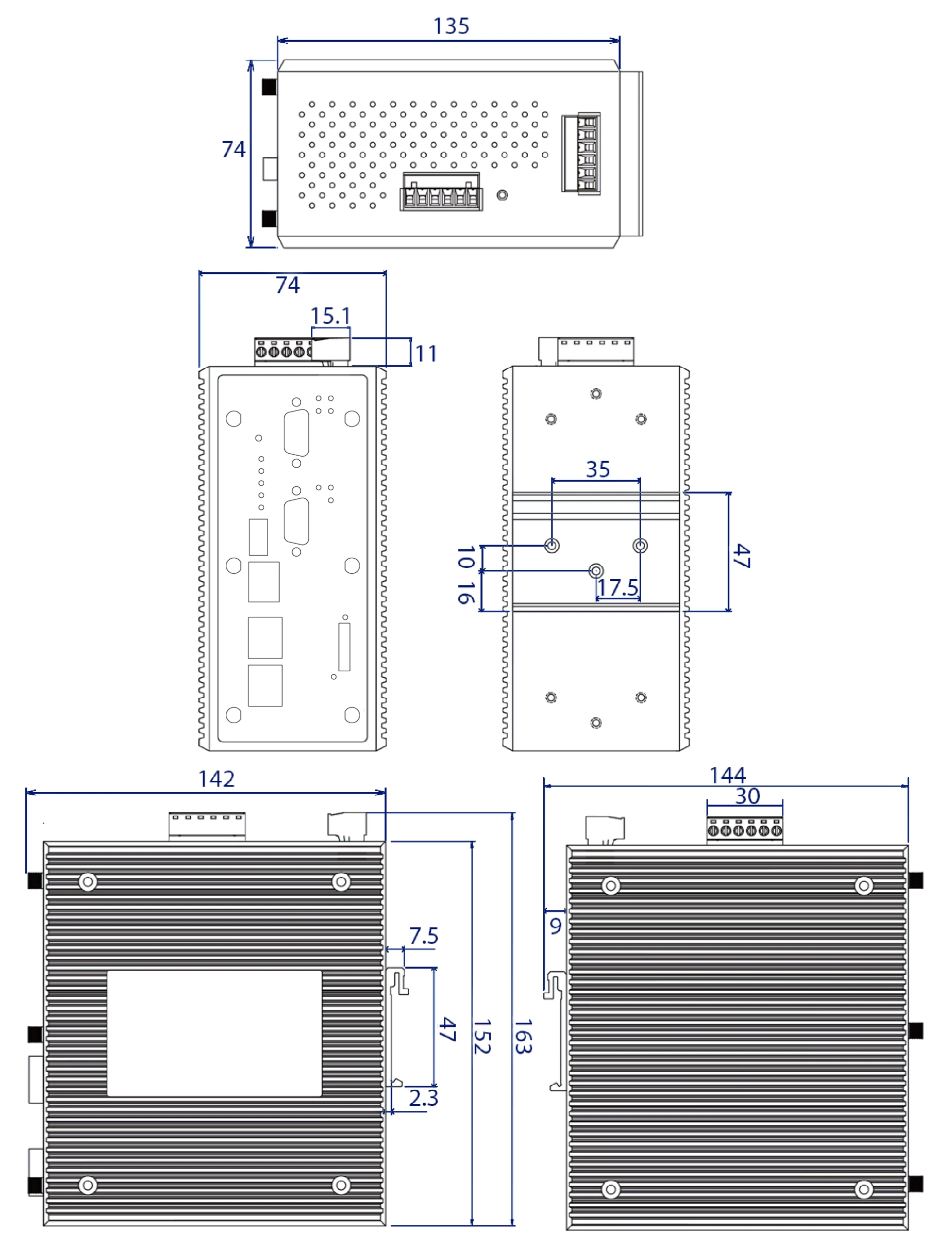 Dimensions diagrams of this device.