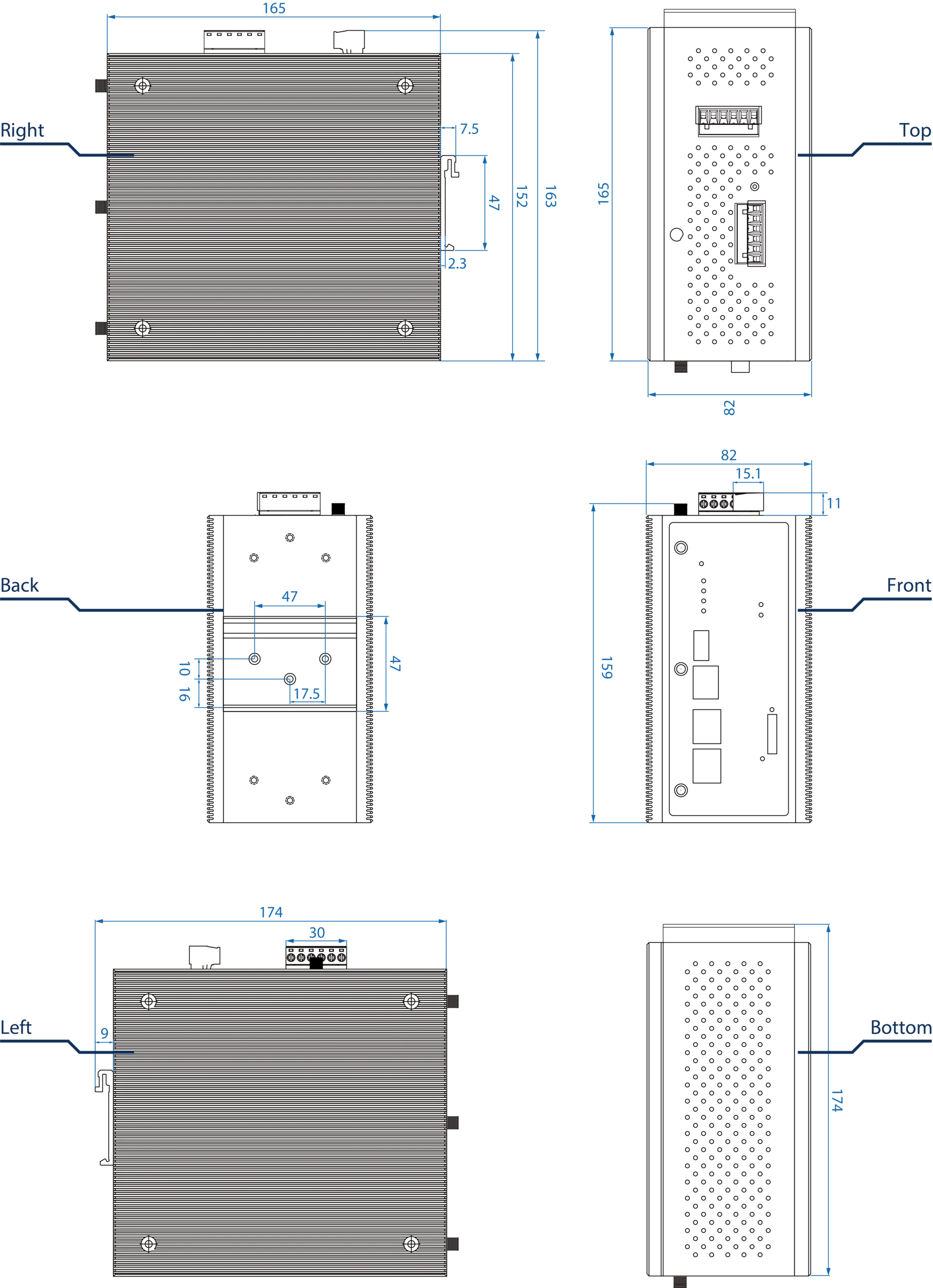 Dimensions diagrams of this device.