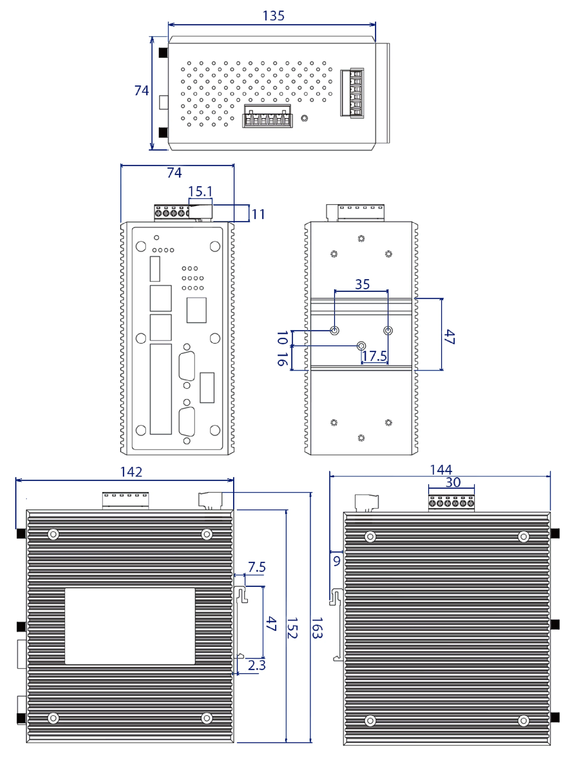 Dimensions diagrams of this device.